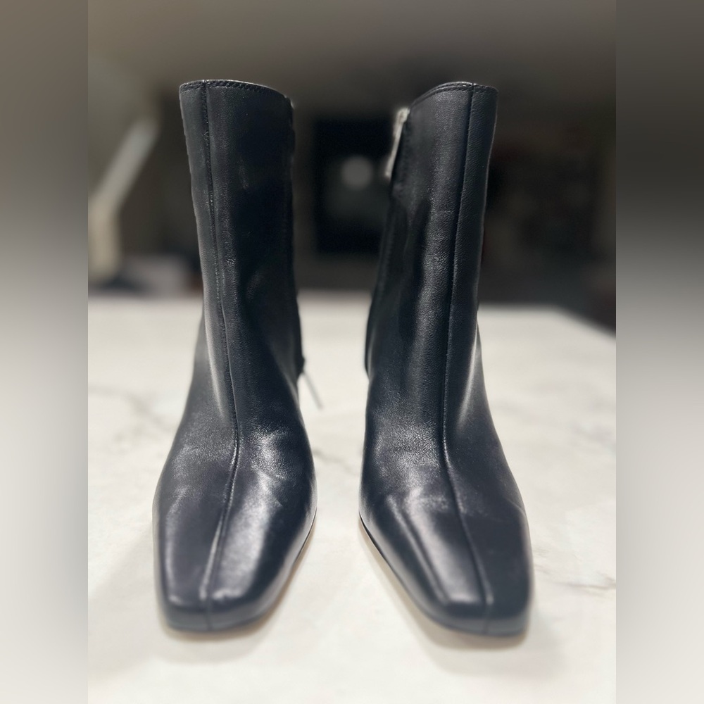 Franco Sarto Black Leather Square-Toe Ankle Boots